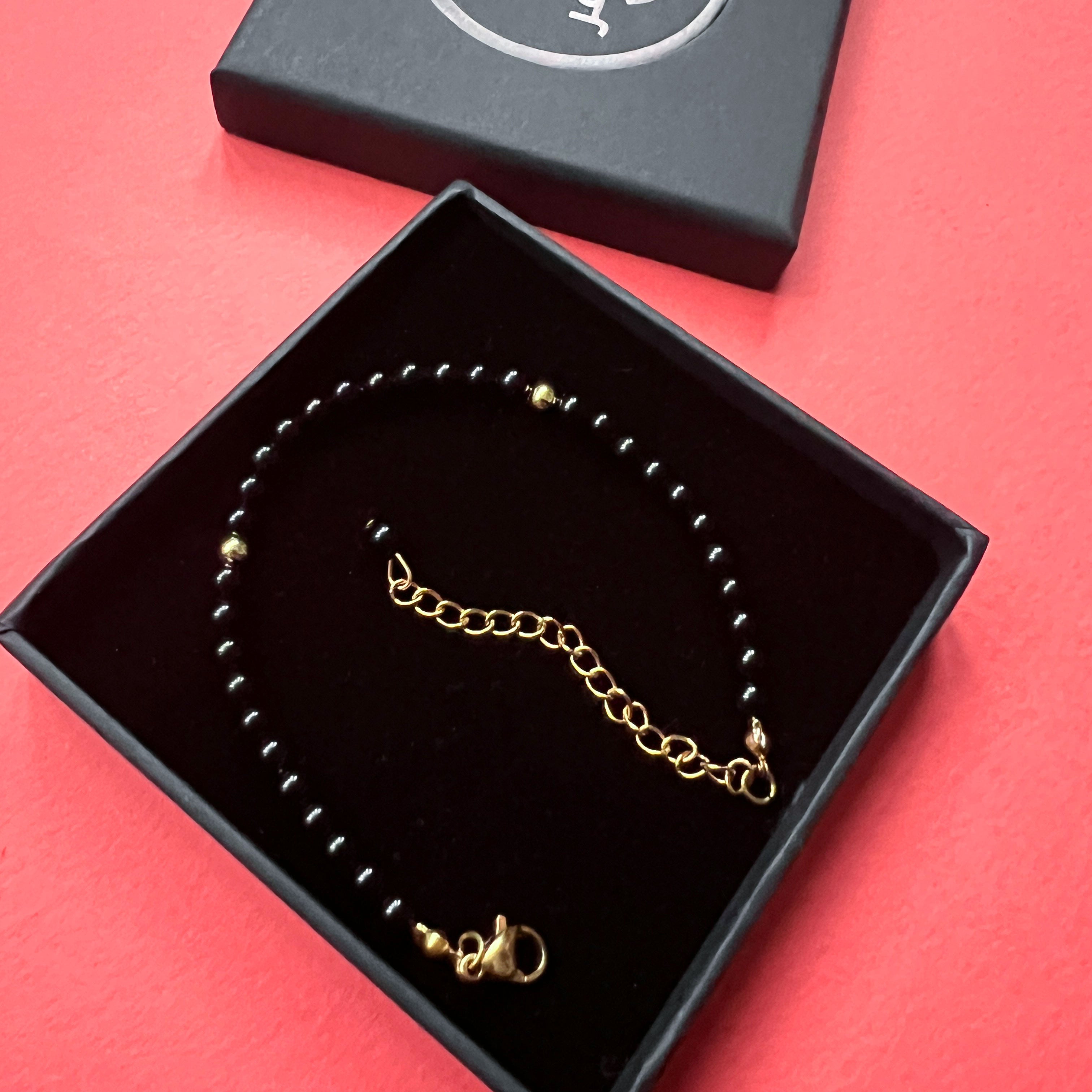 New Extra Small Lightweight Black Agate stone and gold 33 Bead Tasbih Bracelet by Safar London