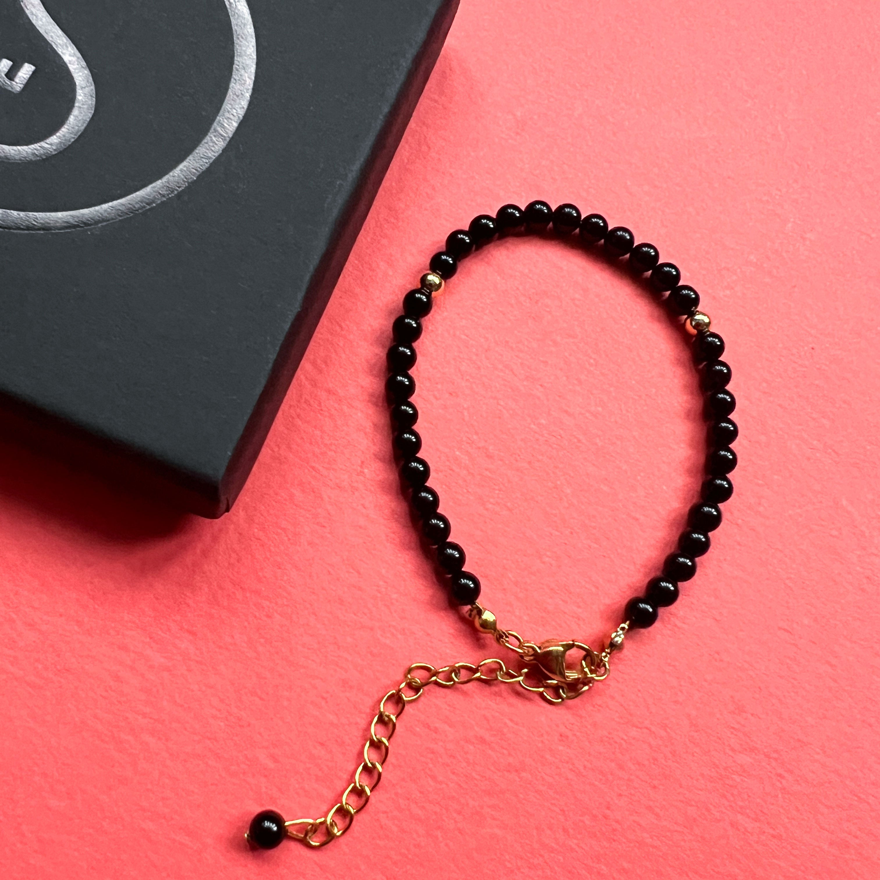 New Extra Small Lightweight Black Agate stone and gold 33 Bead Tasbih Bracelet by Safar London