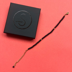 New Extra Small Lightweight Black Agate stone and gold 33 Bead Tasbih Bracelet by Safar London