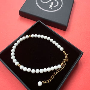 New Small Lightweight White Pine stone and gold 33 Bead Tasbih Bracelet by Safar London